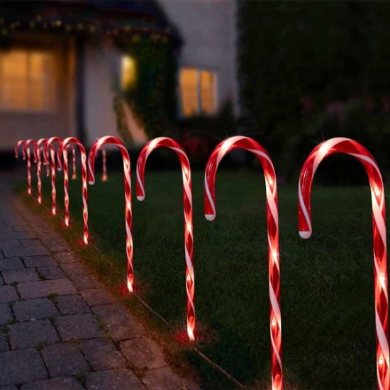 Garden Candy Cane Stakes - Set of 12 Battery Operated