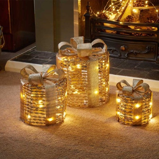 Gold Glitter Twist Gift Boxes - Battery Operated Set of 3