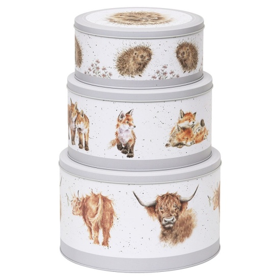 Wrendale 'Highland Cow, Fox, Hedgehog' Cake Tin Nest