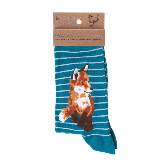 Wrendale 'Born To Be Wild' Fox Socks (Teal)