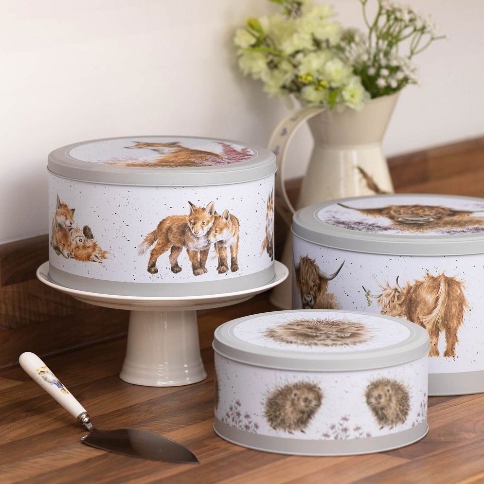 Wrendale 'Highland Cow, Fox, Hedgehog' Cake Tin Nest