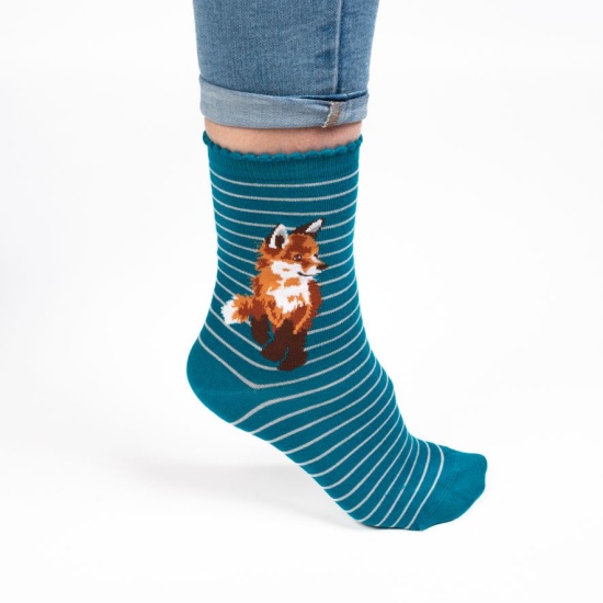 Wrendale 'Born To Be Wild' Fox Socks (Teal)